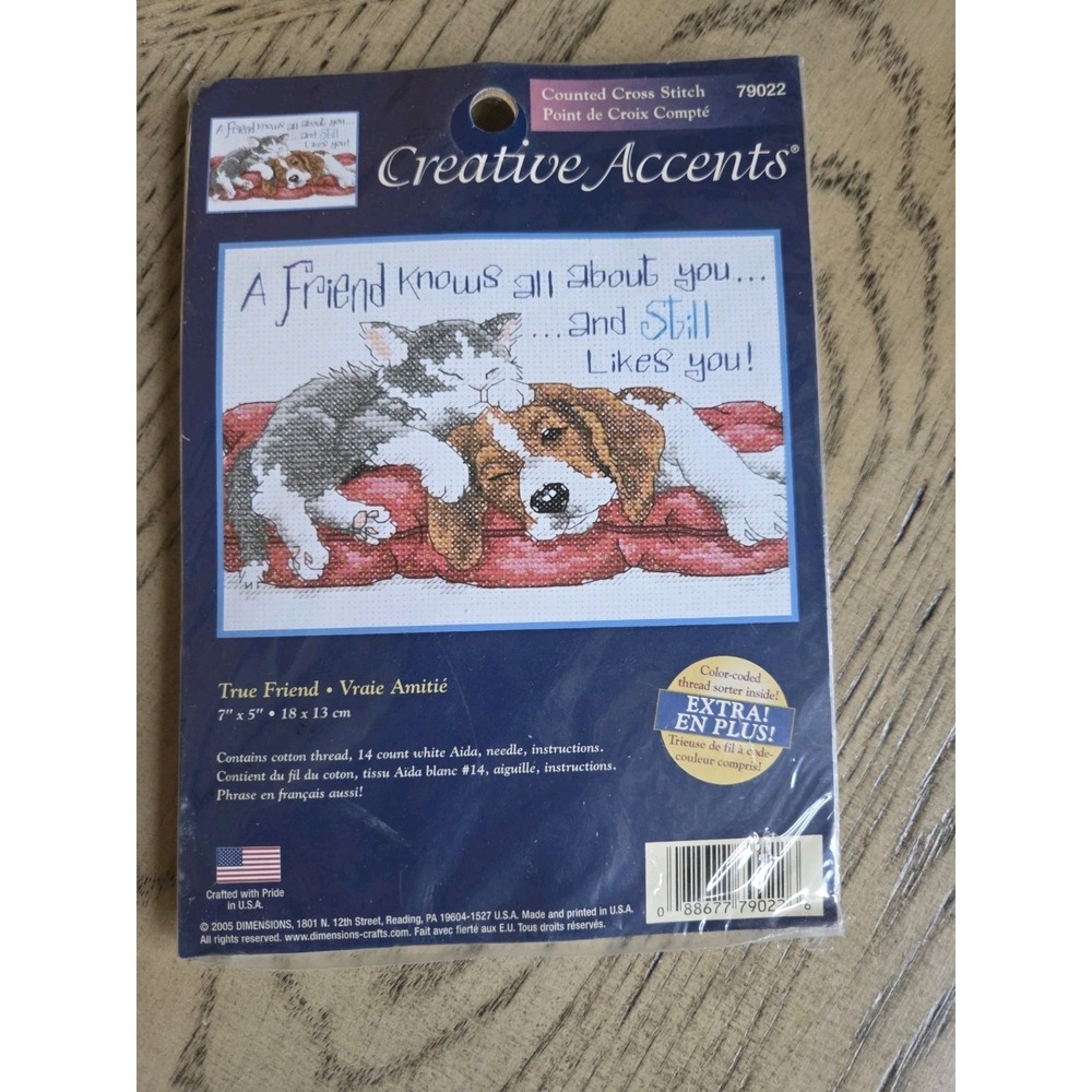 New Creative Accents 14-Count Cross Stitch Kit True Friend #79022 Vtg Dog Cat
